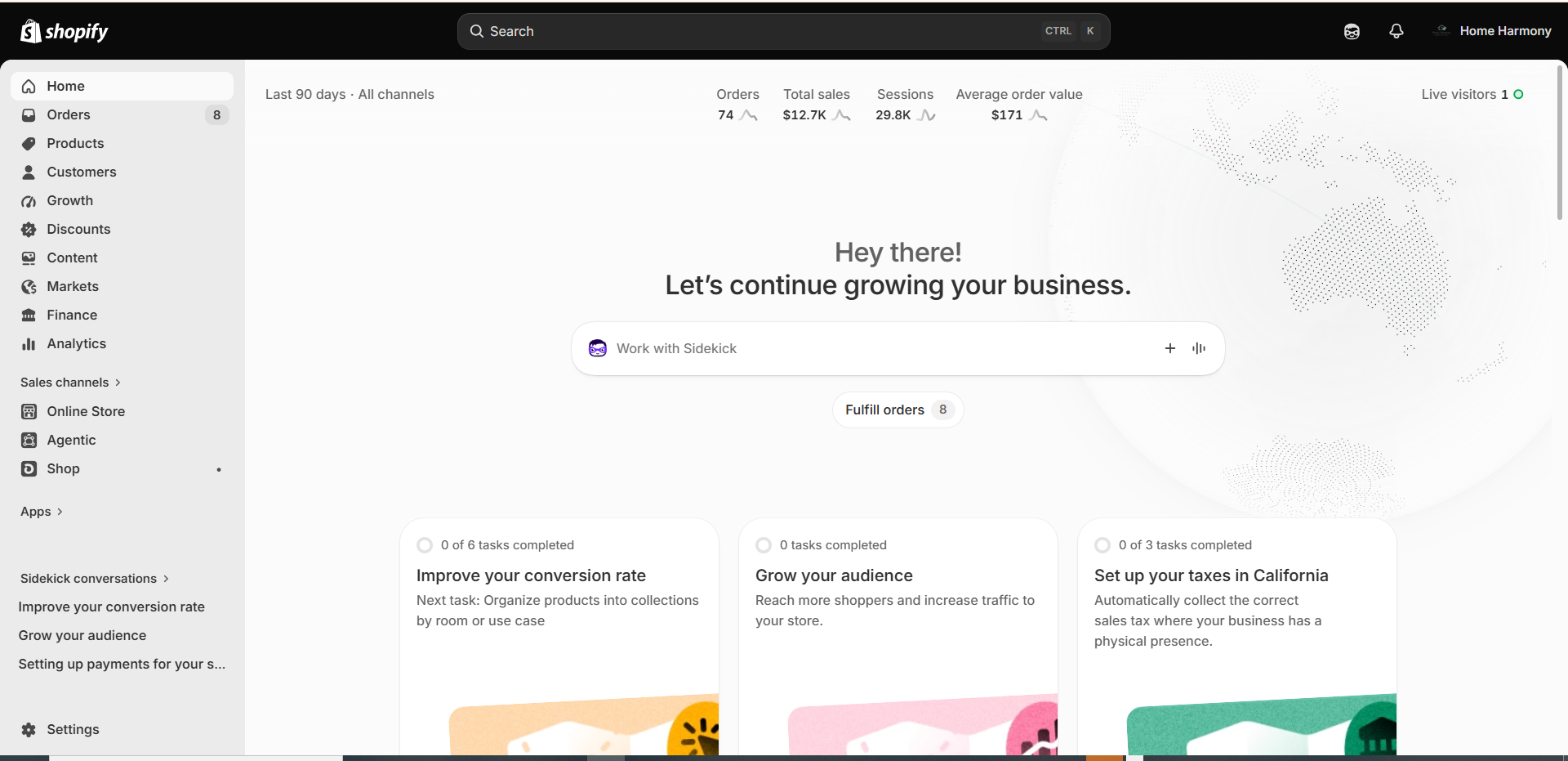 Shopify store dashboard
